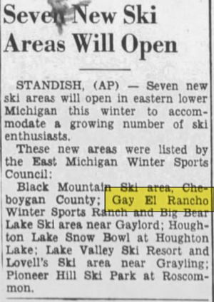 Sojourn Lakeside Resort (Gay El Rancho Ranch, El Rancho Stevens Ranch) - Oct 1956 Ski Area Opens